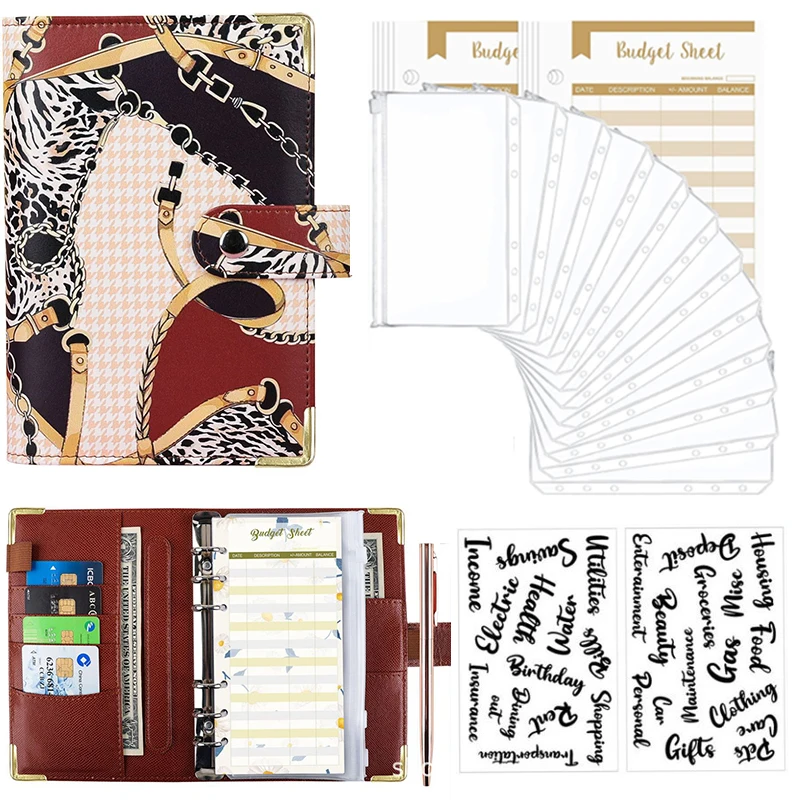 

Good Material A6 PU Leather Budget Binder Notebook Cash Envelopes System Set Binder Pockets Money Budget Saving Bill Organizer