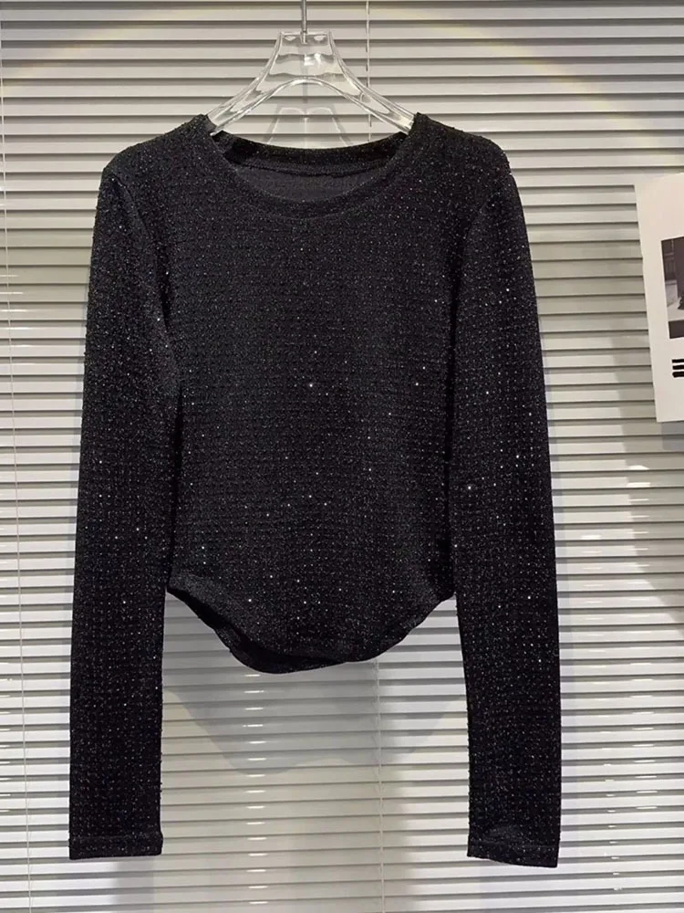 Весна 2024 Новое поступление женская футболка с длинным рукавом и круглым вырезом