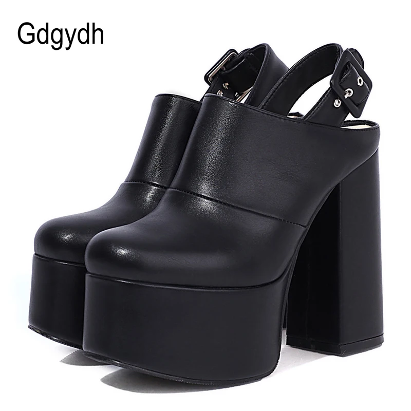 

Gdgydh Women Cover Toe Back Strap Block Heel Shoes Slingback Mules Women With Buckle Street Style Gothic Platform Pumps Big Size