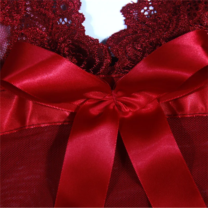 2023 Sexy Women Lingerie Lady Underwear Lace Night Dress Lstry Wine Red Sexy Dress Sleepwear with G-string Sleeping Wear Pyjamas