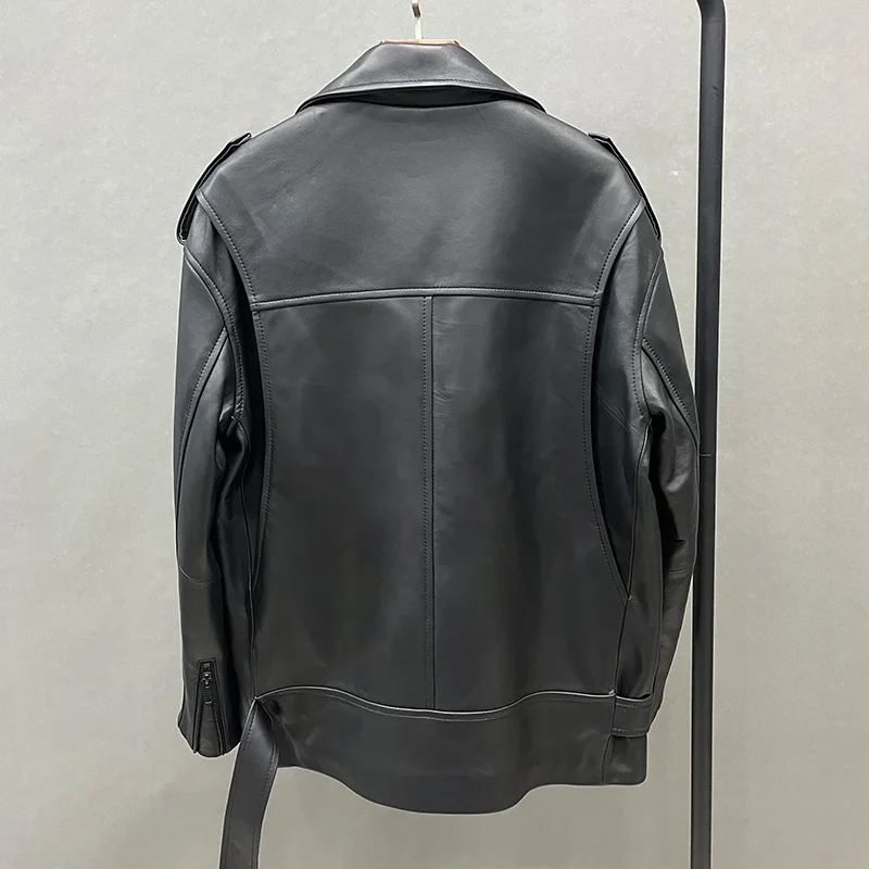 Sheepskin Leather Jacket 2023 Spring Autumn Leather Coat For Women Oversize Motorcycle Jacket TF5409