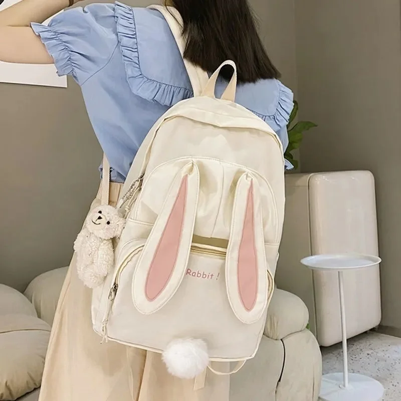 

New Cute Rabbit Girl School Backpack Female Large Capacity Kawaii Back Pack Mochila Pink Women Bagpack Nylon Cartoon Schoolbag