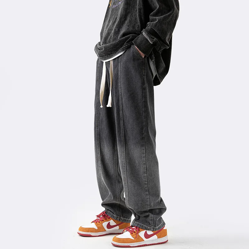 Blue Black Baggy Jeans Men Fashion Retro Gradient Jeans Men Japanese Streetwear Hip-hop Loose Straight Denim Pants Mens Trousers
