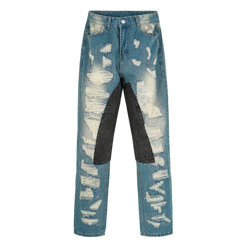 Destroy Ripped Scratched Patchwork Denim Jeans Mens Casual Straight Biker Zipper Trousers Streetwear Hip Hop Jean Pants Joggers