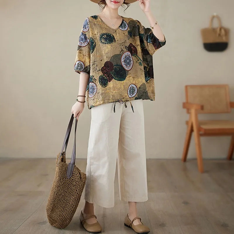 Женский брючный костюм из 2 предметов Повседневная футболка и брюки до щиколотки