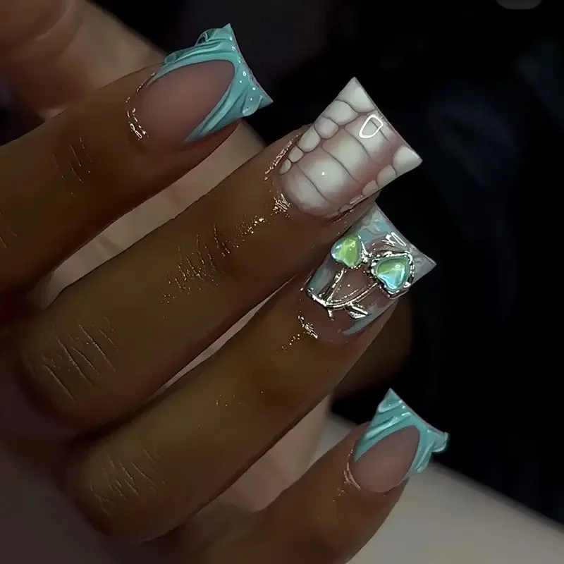 24 шт. Y2K утконос французские накладные ногти 3D Аврора вишневый декор крутые