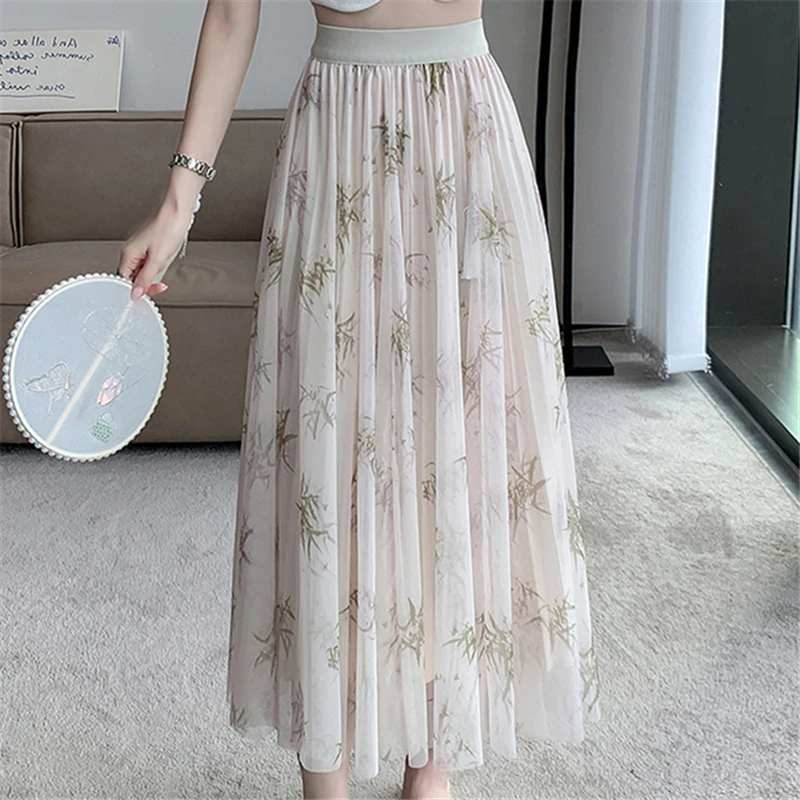 Элегантная женская трапециевидная двухслойная юбка до середины икры в китайском