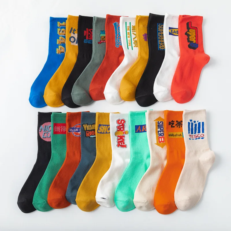 Autumn Winter Unisex Cool Funny Women Cotton Sexy Socks English Letter Street Fashion Men's Cotton Socks Hot Pop