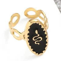 stainless steel ring black enamel snake gold rings for woman luxury gothic vintage rings aesthetic trendy female jewelry 2022