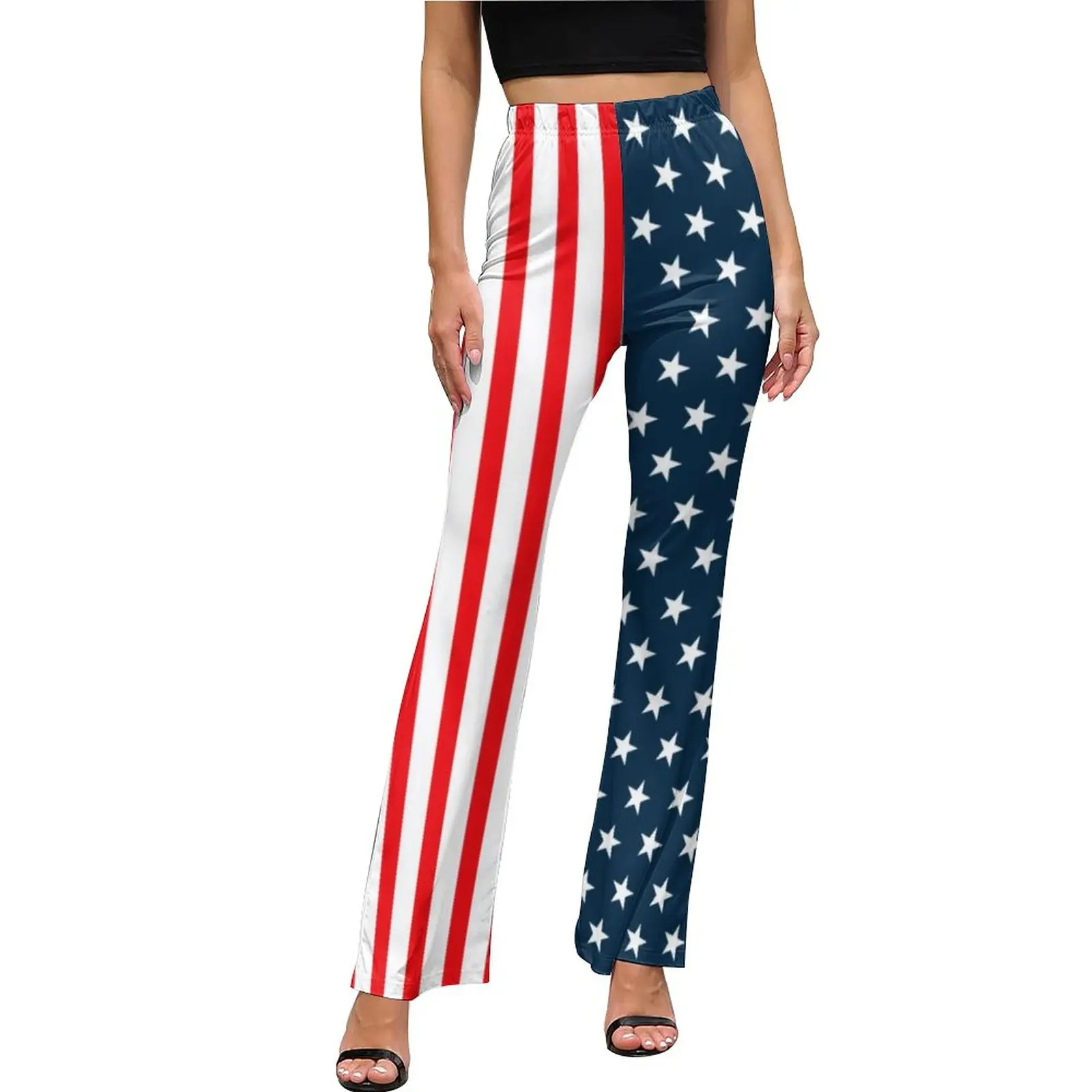 American USA Flag Print Pants Stars And Stripes Elastic Waist Sexy Flare Trousers Summer Print Street Fashion Pants Gift Idea