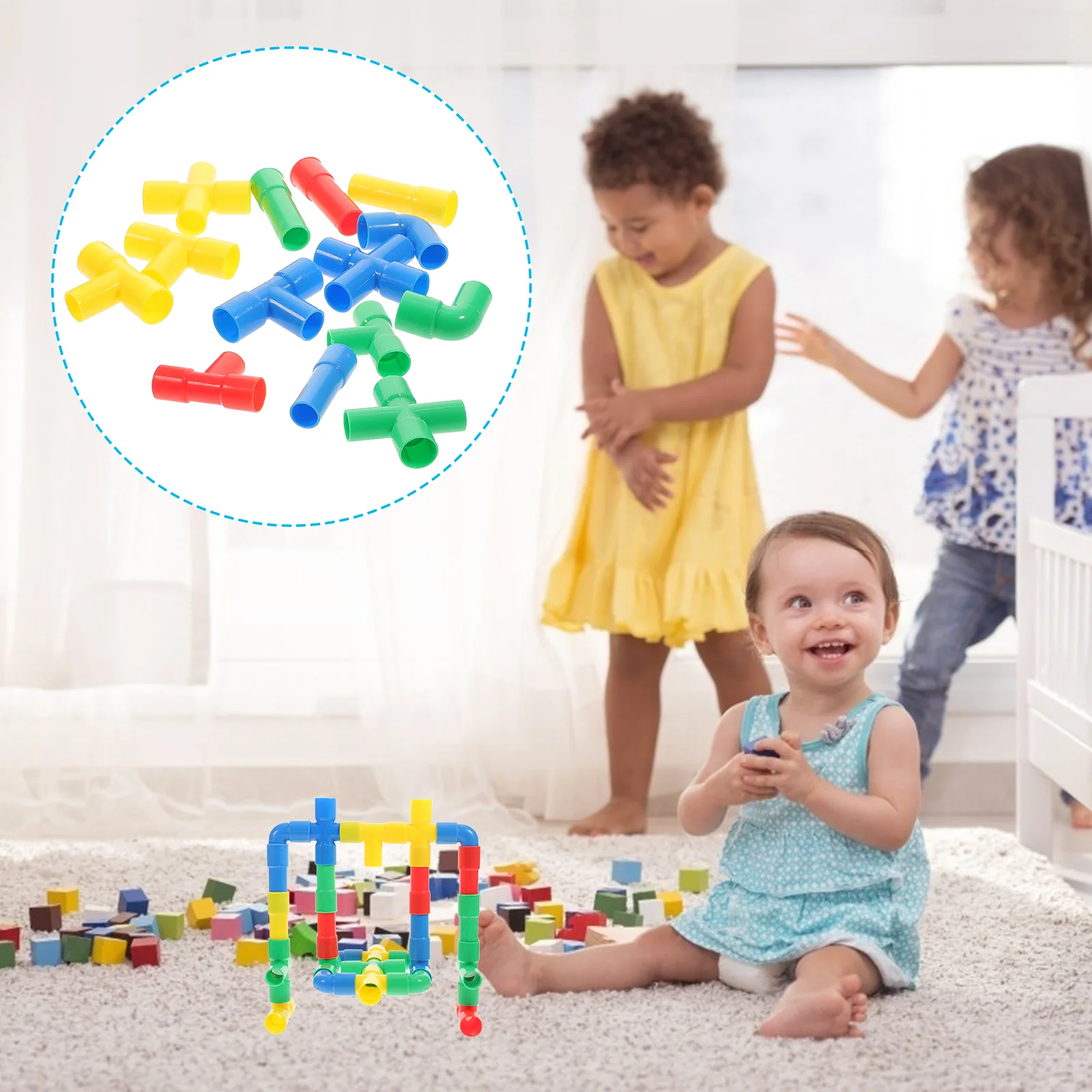 

1 Set of Plastic Water Pipe Building Blocks Kids Educational Toy Piece and Insert Blocks Assorted Color