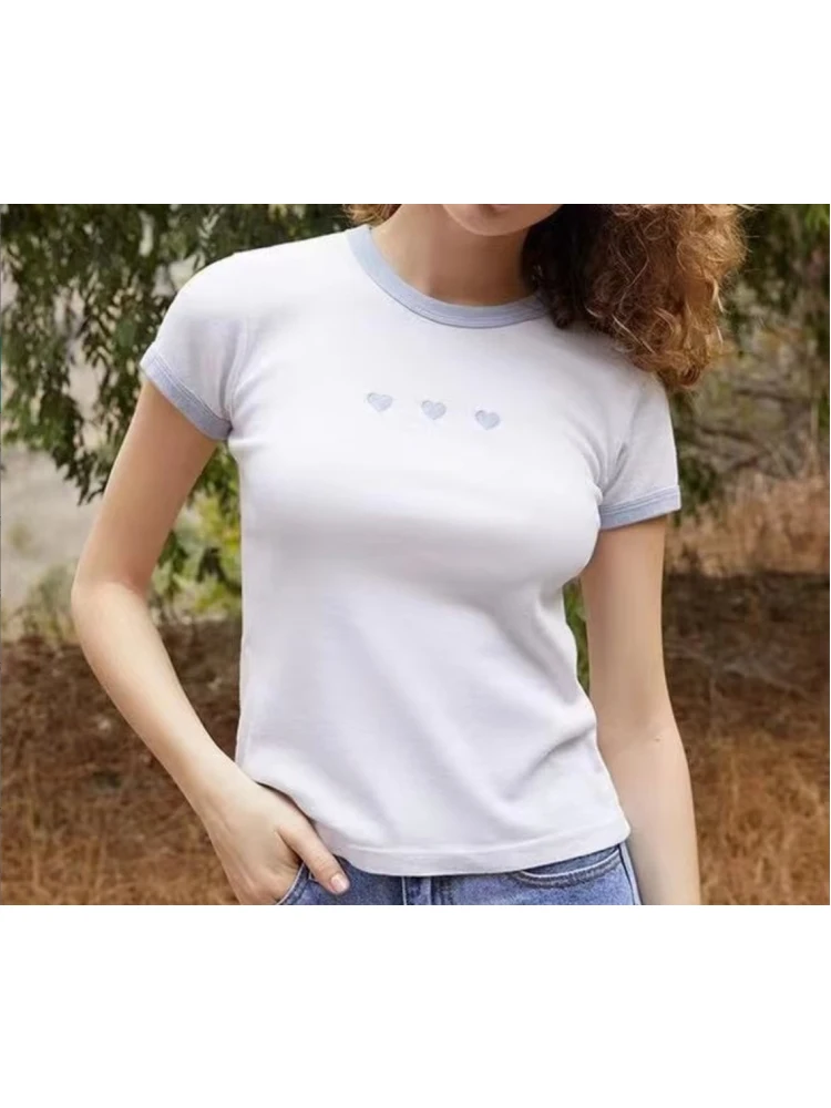

Casual Women White O Neck Soft Cotton Slim Tees 2022 Summer Fashion Ladies Casual Female Knitted Short Sleeves Top