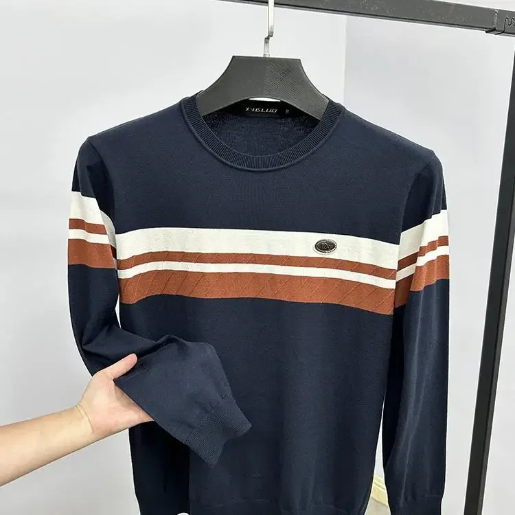 Высококачественный повседневный мужской трикотаж с круглым вырезом полосатый