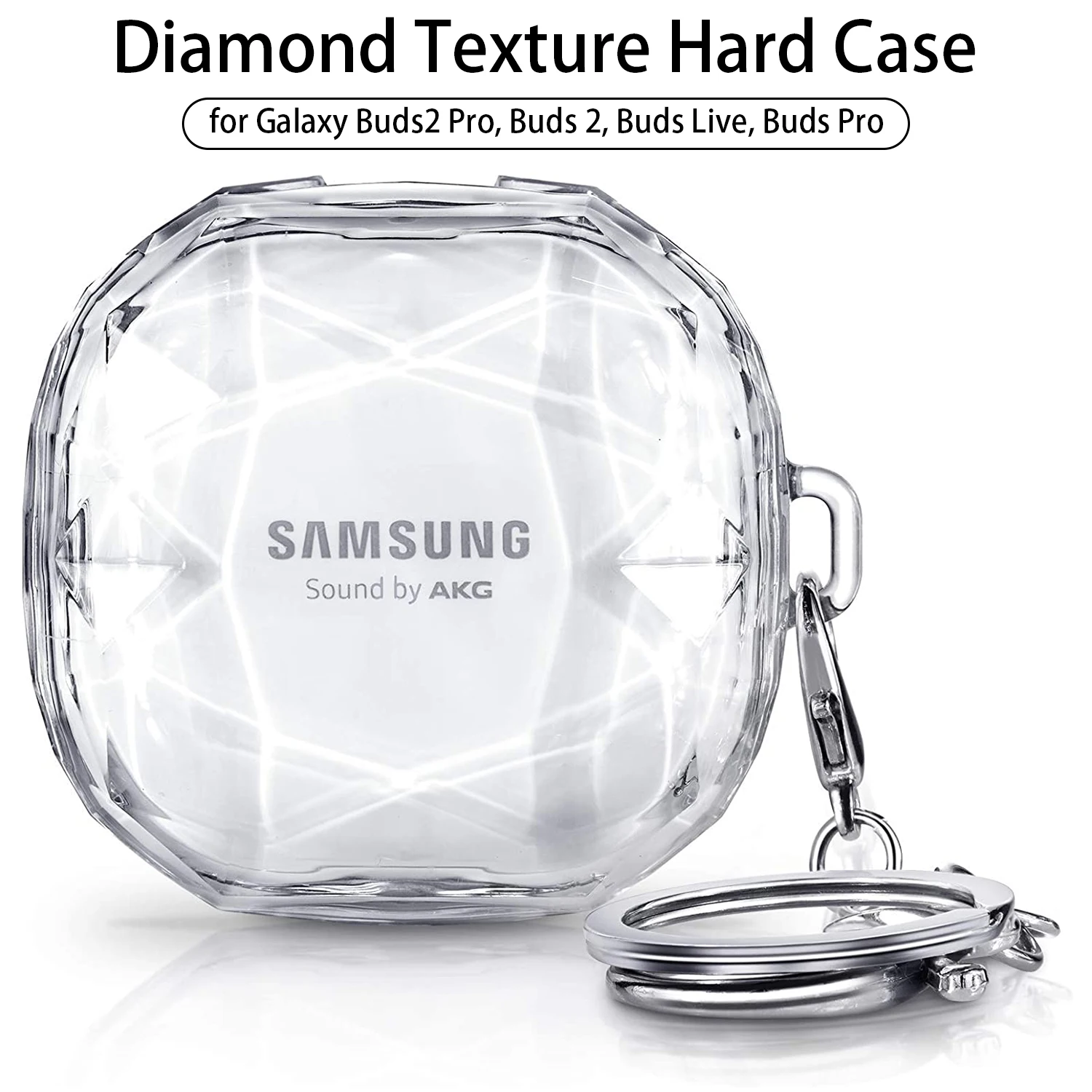 Diamond Clear Case For Samsung Galaxy Buds2 Pro Hard Cover with Keychain For Buds Live Buds Pro Buds 2 Casing