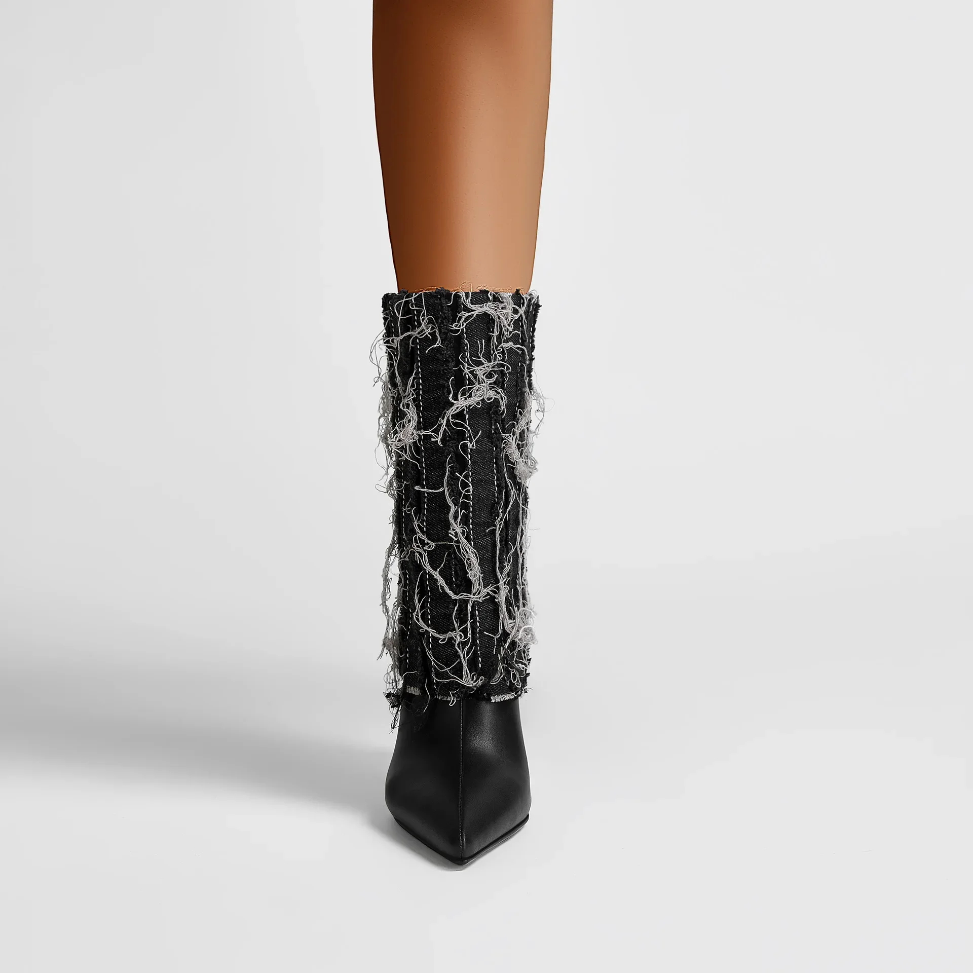 Промытые джинсовые ботильоны на шпильке с острым носком сексуальные женские без