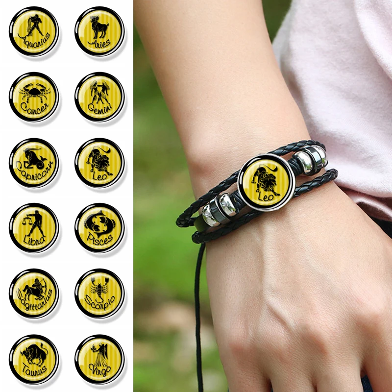 Esspoc 12 созвездий браслет стимпанк черные кожаные браслеты ручной работы для