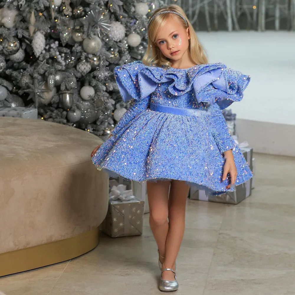 

Блестящее платье с блестками и цветами для девочек, платье принцессы, пышное женское рождественское платье для девочек, блестящее детское п...