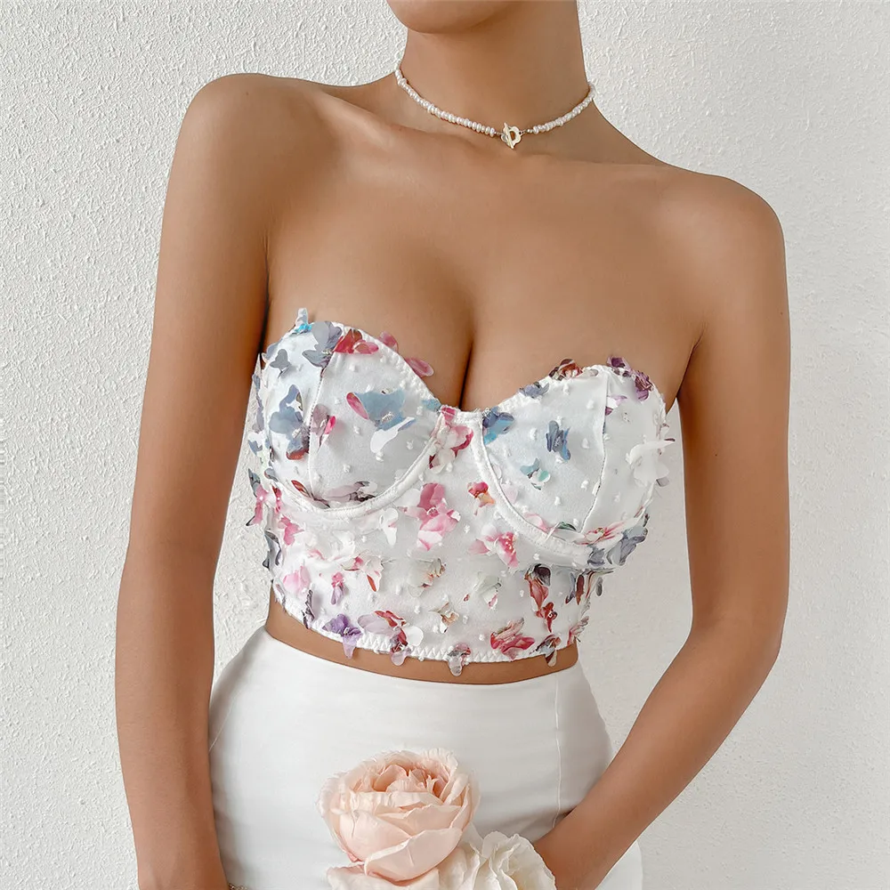 

Укороченный корсет с украшением в виде бабочки 90-х, топы, женские топы, сексуальный топ с открытыми плечами для вечеринки, Женский бюстье Y2k, ...