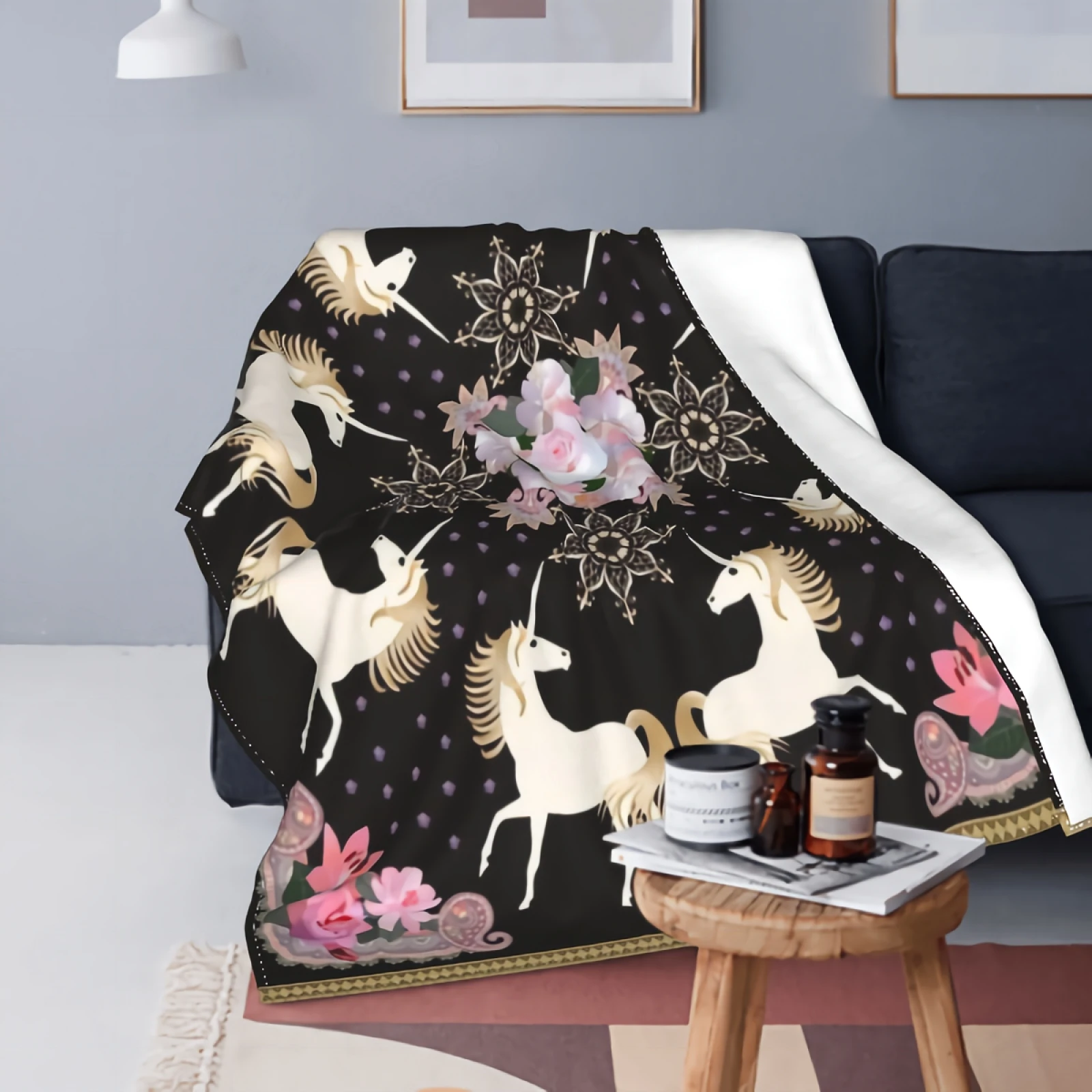

Anyako Beautiful Unicorn Flannel Blanket Ultra-Soft Comfortable Magical Unicorns Throw Blanket for Bed Sofa All Season 60"x50"