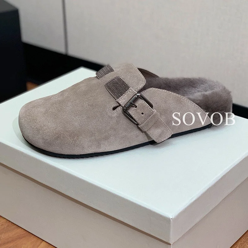 Весенне-осенние декоративные тапочки на плоской подошве с бисером женские сабо