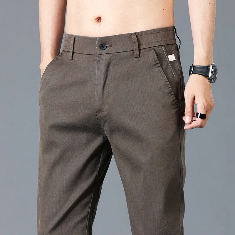 Классические мужские деловые брюки полной длины на пуговицах из холста офисный