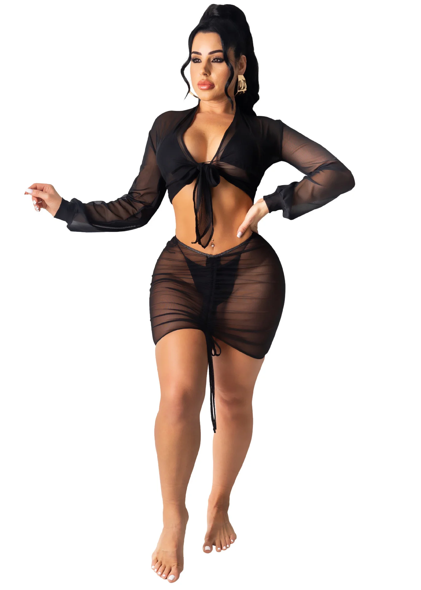 

Cutubly Women's Sets Elegant Mesh Skirt Suit Clothes Party Club Sexy Solid Spring Summer Beach Swim 2 Two Pieces Set Outfits