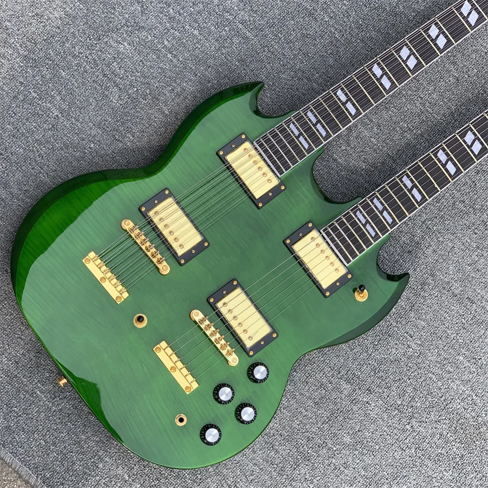 

Spot new tiger skin grain green 6 String 12 strings electric guitar double neck guitar, JP eds1275, quality guitar.