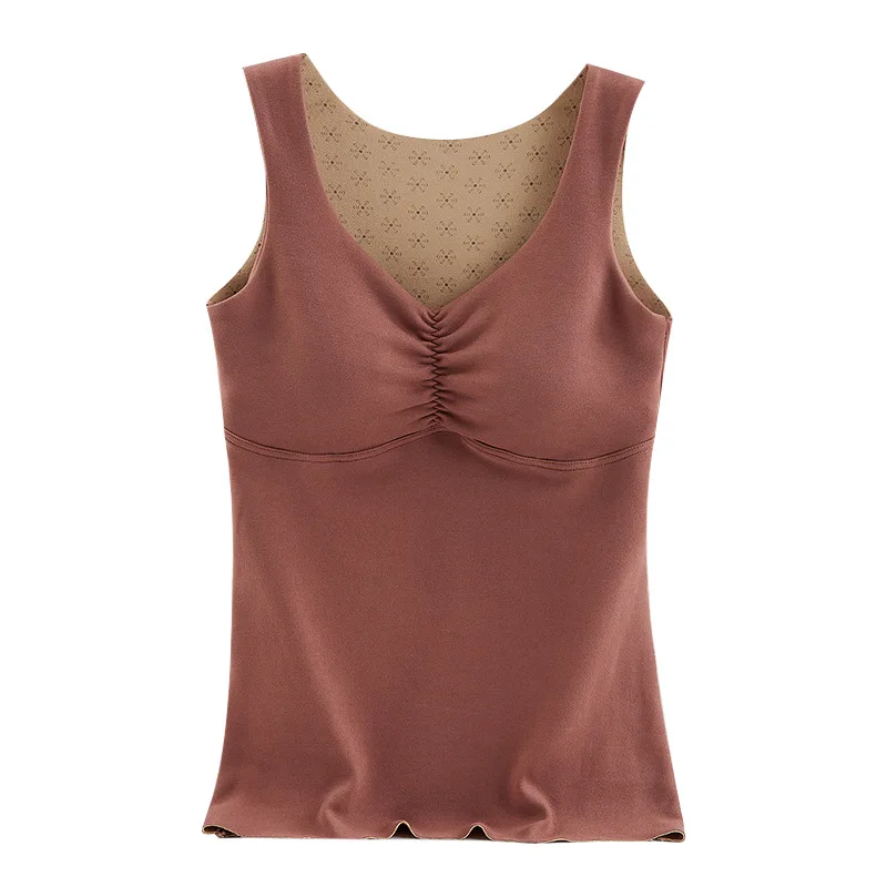 Thermal Underwear Women Tops With Bra Velvet Heating Fiber Thermal Top Seamless Lingerie Winter Warm Padded Camisole Bra Vest