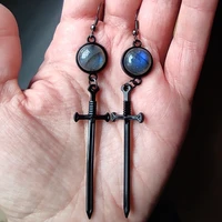 black sword earrings gothic fantasy medieval viking witchy black sword labradorite crystal earrings jewelry gift for her