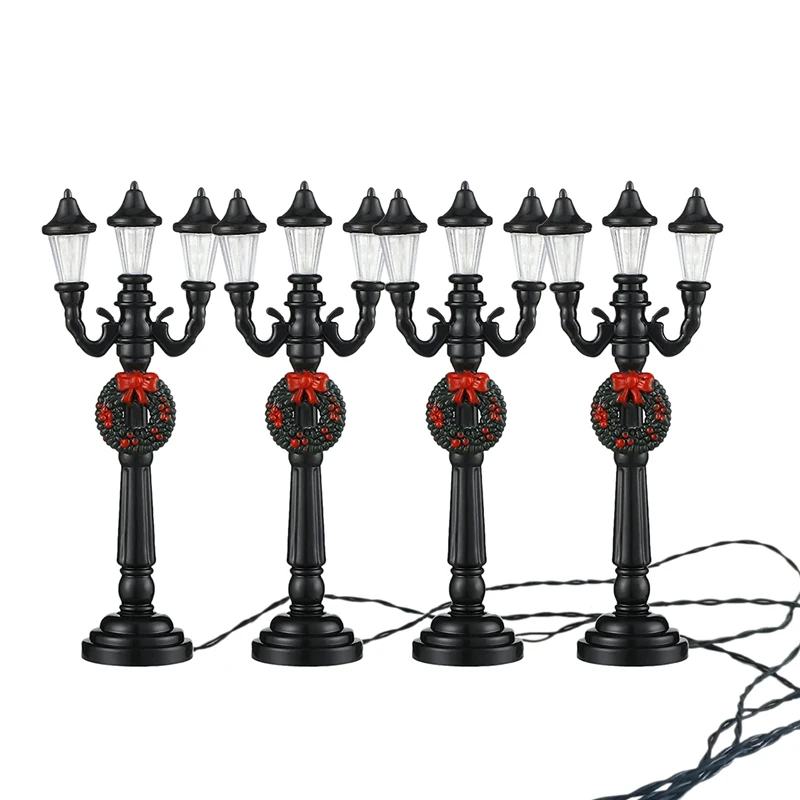 

4Pc Mini Christmas Lamp Post Train Lamp Miniature Street Lamp Decorative Street Light for DIY Dollhouse Village Pathway