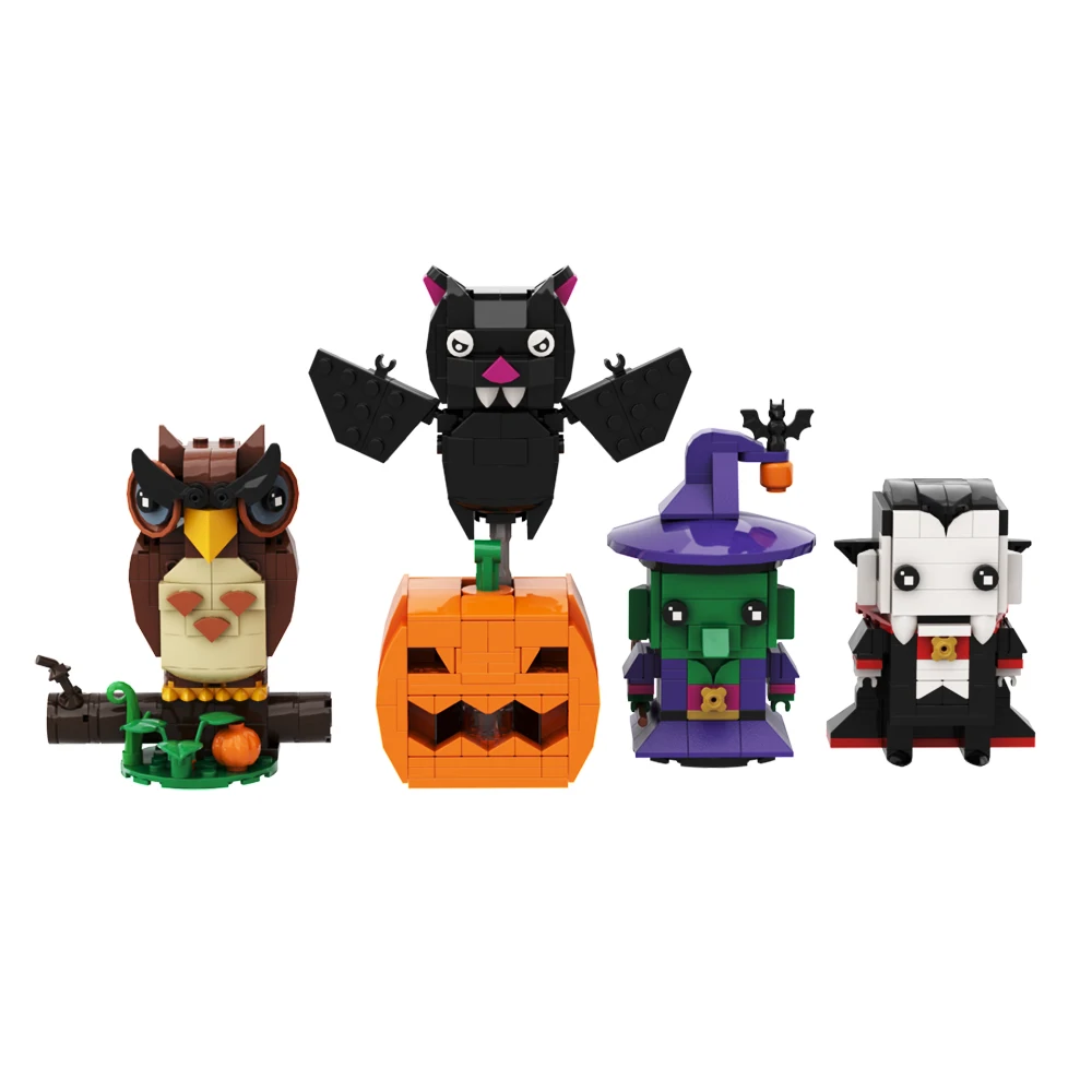 Фото MOC Хэллоуин Brickheadz Набор строительных блоков Сова Тыква Летучая мышь ведьма Вампир Террор Кирпичи Тыква Призрак Игрушки для подарка №2