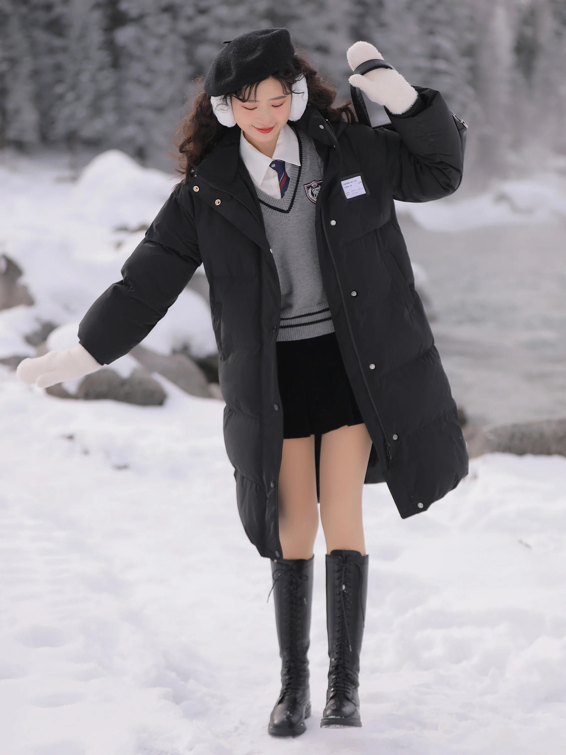 2022 New Down Cotton Jacket Ins Port Wind Medium Long Thick Cotton Jacket Coat Black Cotton Jacket Women's Winter