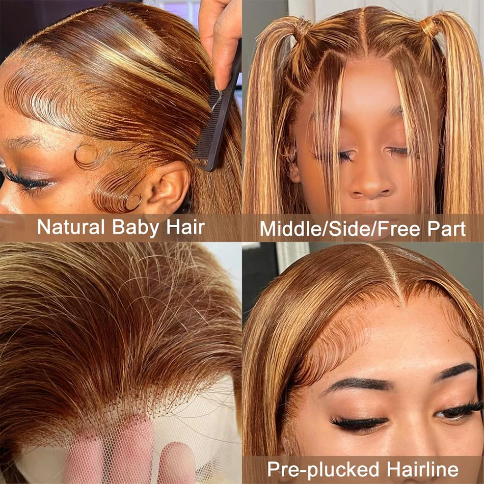 Блондинка Блестящий Боб Парик Из Человеческих Волос 13x4 Фронтальные Прозрачные