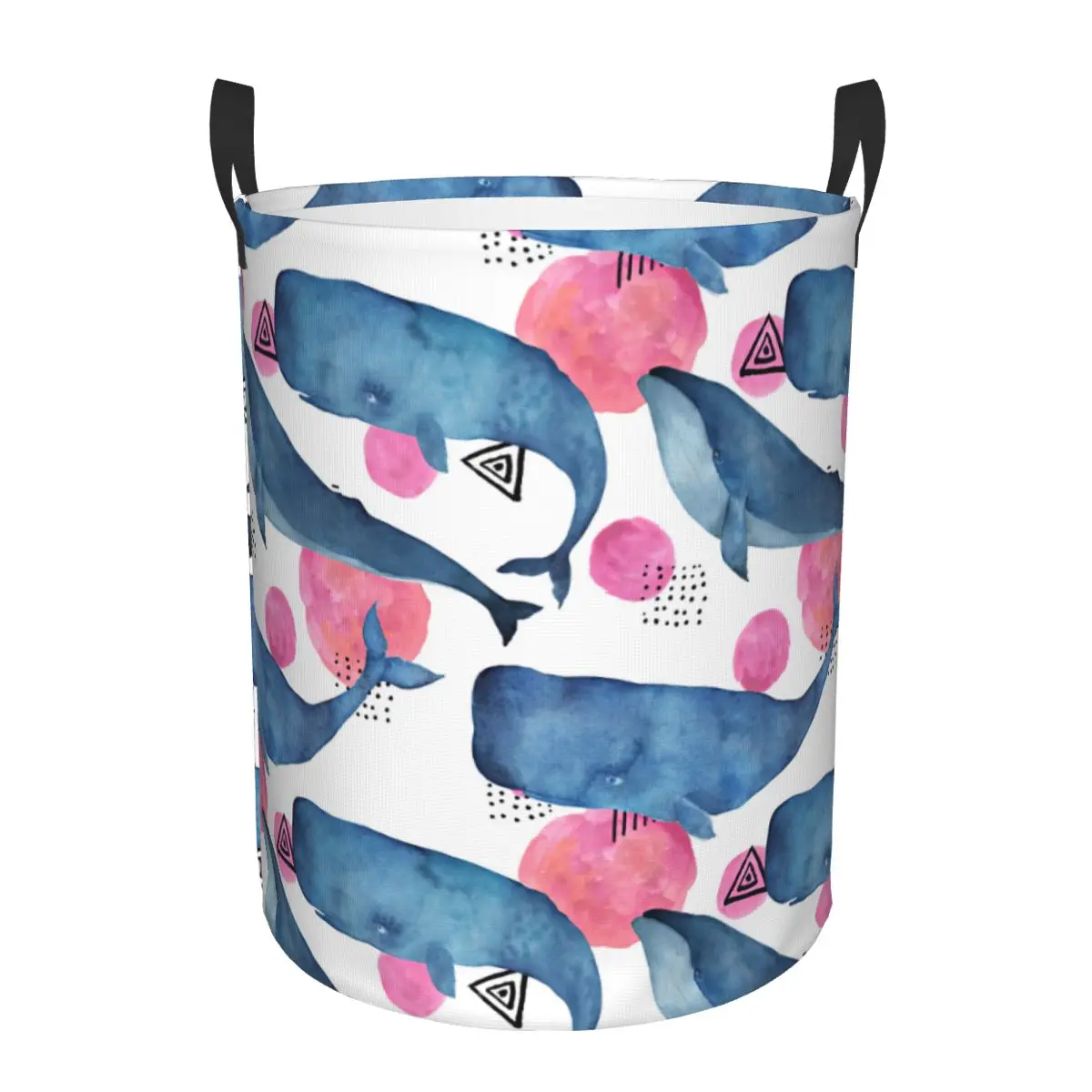 

Folding Laundry Basket Watercolor Whale And Geometrical Elements Dirty Clothes Storage Bucket Wardrobe Clothing Organizer Hamper