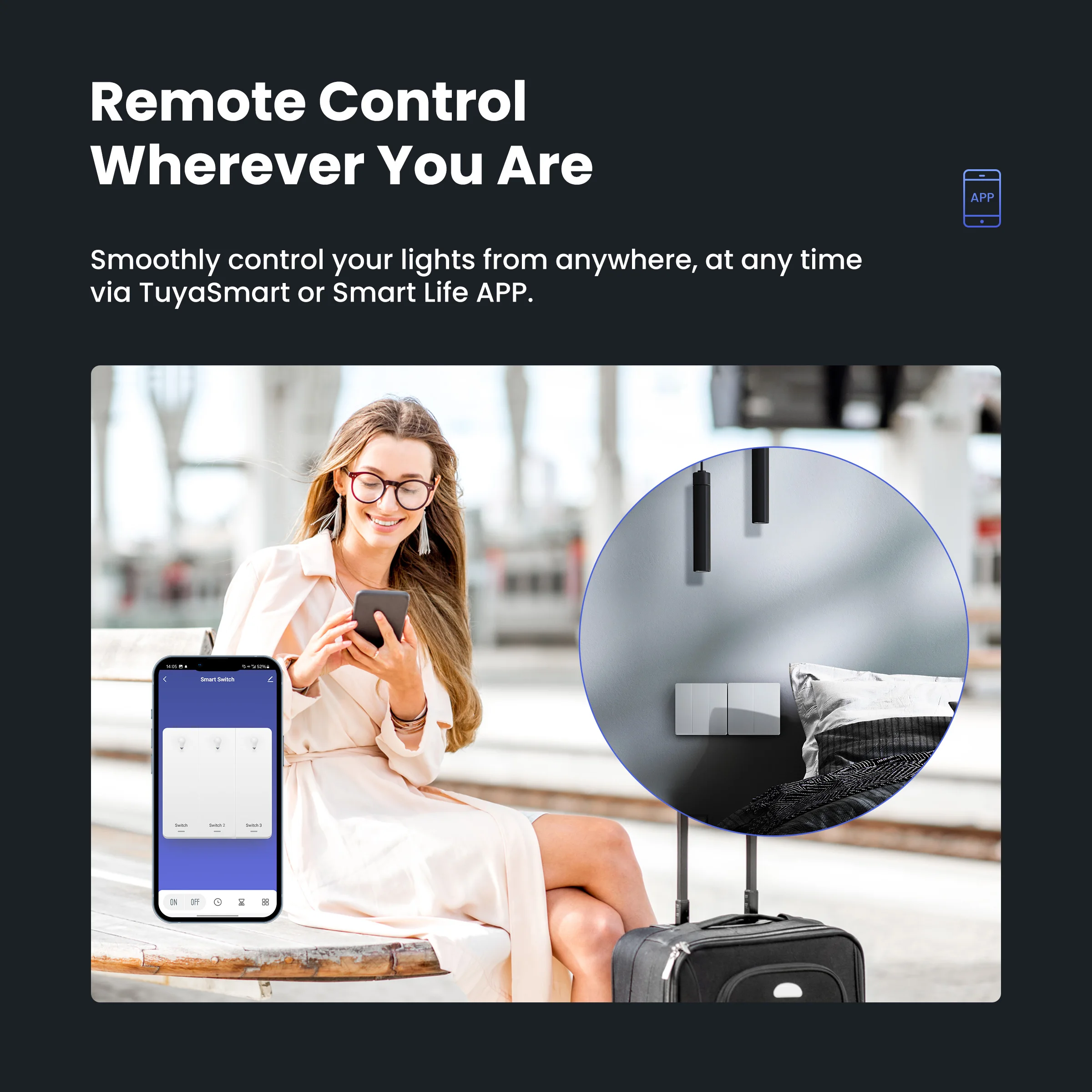 Фото Умный настенный выключатель GIRIER с Wi-Fi, требуется нейтральный провод, кнопочные переключатели на 1/2/3/4 группы, поддержка приложения Tuya, Alexa, Hey Google №5