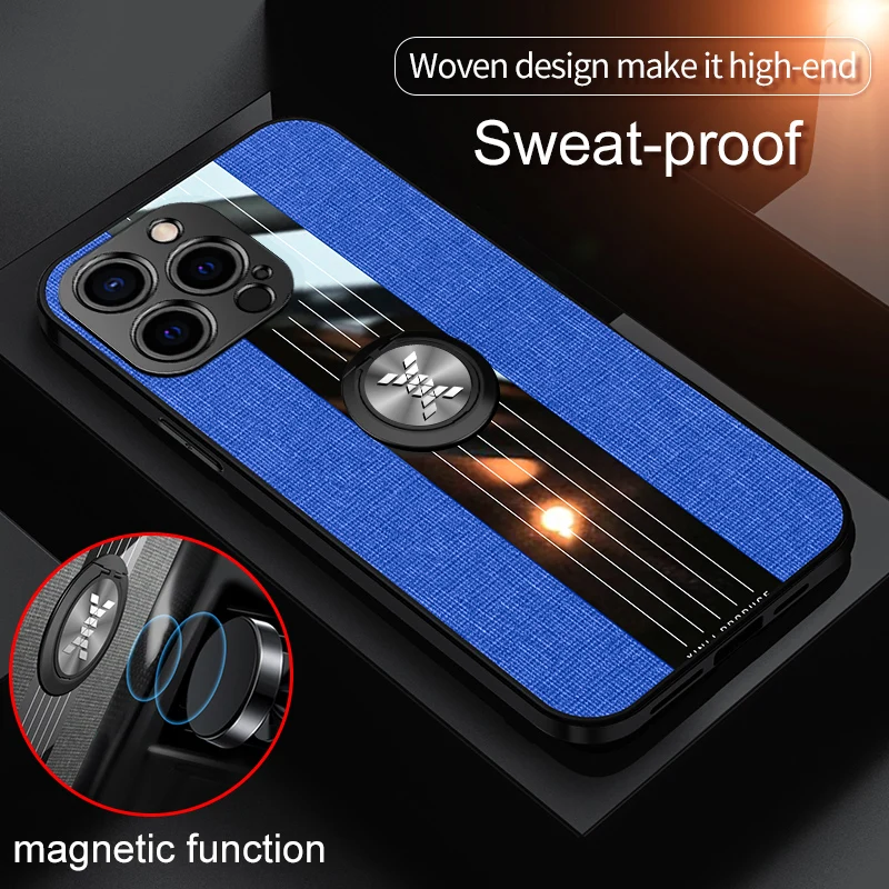

Ultra-thin Magnetic Holder Cloth Phone Case For iPhone 14 13 12 11 Pro XS Max XR X 8 7 6 SE Plus Luxury Stitching Fabric Cover