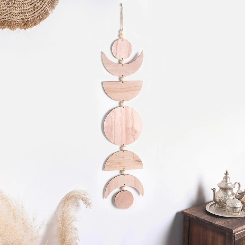 Wooden Moon Sun Shape Wall Hanging Decoration Party Backdrop Bohemian Home Ornament for Bedroom Nursery Birthday Wedding
