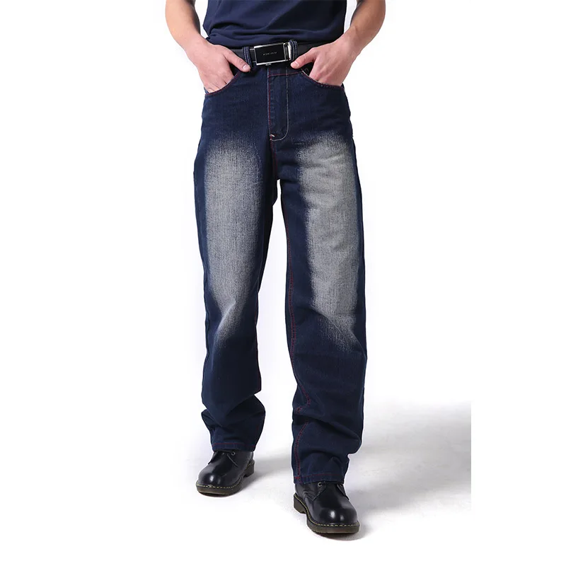 Men's Loose Baggy Jeans Pants Washed Straight Denim Trousers For Male Plus Size 30-44