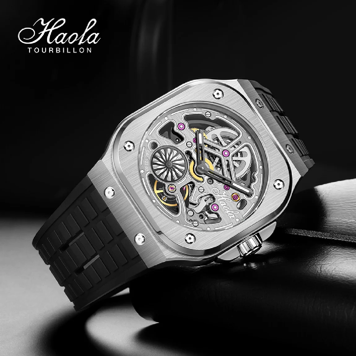 

Haofa Luminous Automatic Mechanical Watches Mens 2021 Sapphire Flying Self-winding Automatic Skeleton Movement Watch For Men