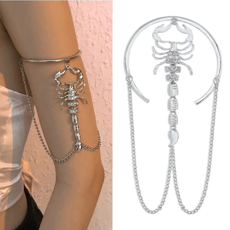 

Unisex Punk Hip Hop Rhinestone Tassel Bracelet for Women Men Gothic Hand Scorpion Bracelets Arm Bangles Couple Jewelry