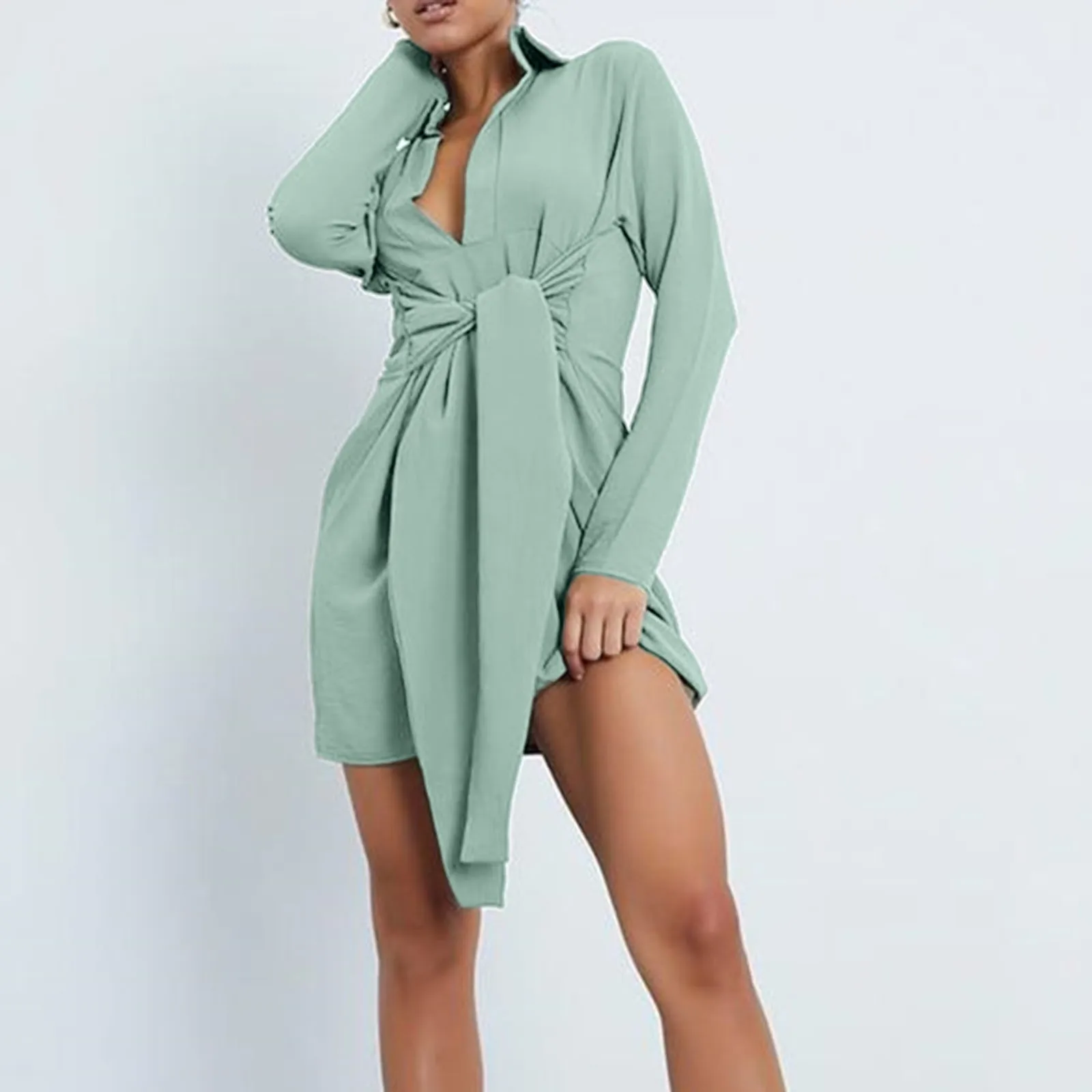 

Женское платье-туника с длинным рукавом и V-образным вырезом