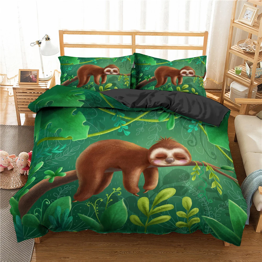 

Cartoon Animal Sloth Bedding Set 2/3pcs Quilt/Comforter Cover With Pillowcase Single Double Full Size For Boy Girl Bedroom Gift