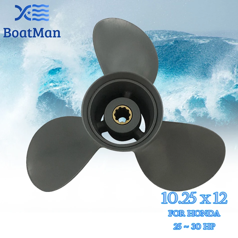 BOATMAN 10.25x12 Aluminum Propeller for Honda BF 25HP 30HP Outboard Engine 10 Spline Tooth RH Factory Outlet Boat Parts Prop