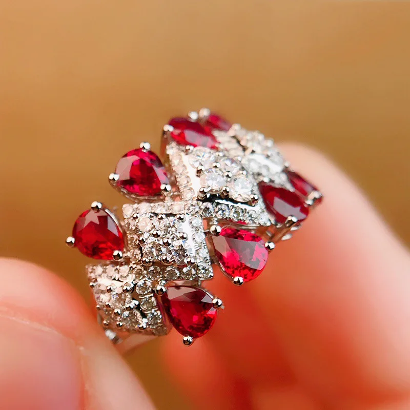 

Genuine 925 Sterling Silver Red Ruby Gemstone Ring for Women Fine Anillos De Wedding Bands Ruby Gemstone Anel Jewelry Females
