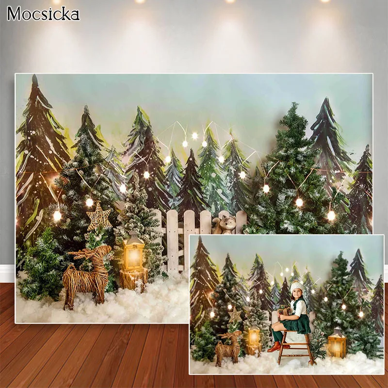 

Mocsicka Winter Christmas Photography Backdrops Green Pine Tree Decor Chirldren Birthday Photographic Studio Photo Backgrounds
