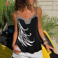 summer tops for women fashion sexy off shoulder tank top shirt chains embellished print casual ladies holiday beach