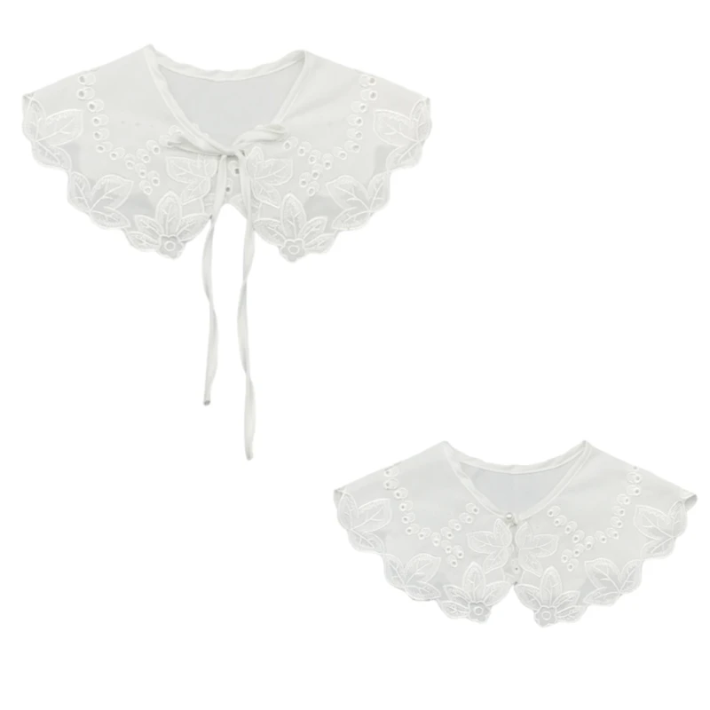 

L93F Floral DickeyCollar for Female Girl White Detachable False Collar Vintage Shawl Clothing Accessory Choker Blouse Collar