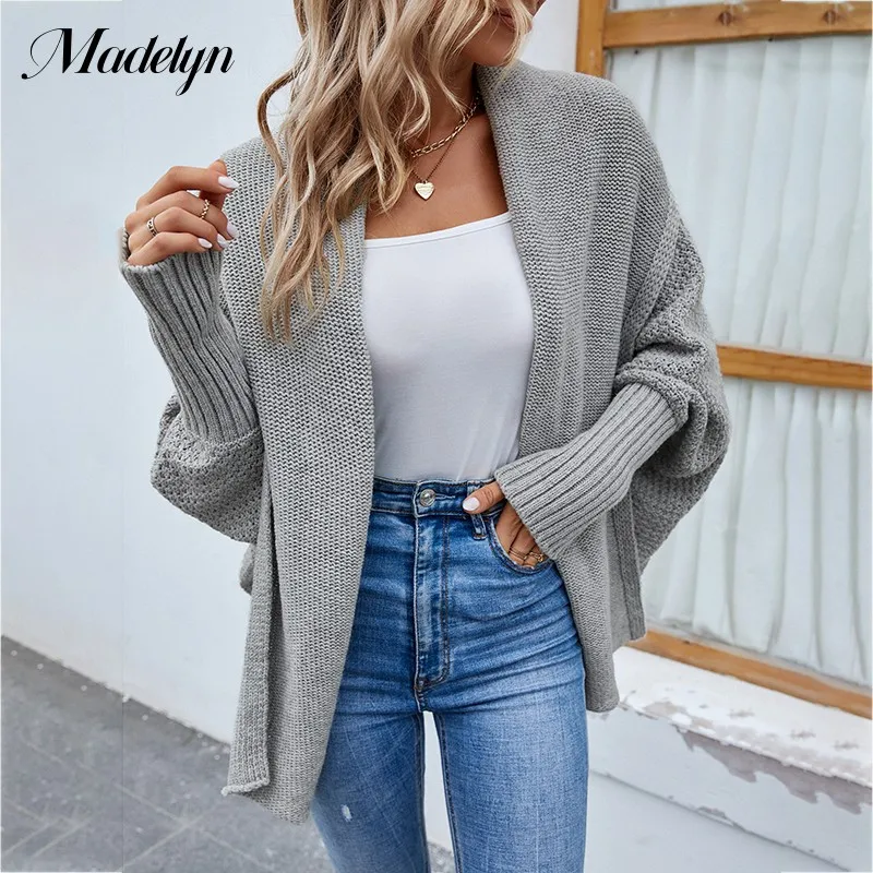 

Women Knitted Cardigan Batwing Long Sleeve Casual Sweater Coat Scarf Collar Fashion Oversized Cardigans Top Solid Knitwear Mujer