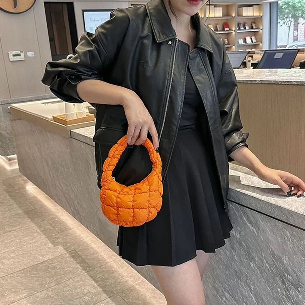 Office Worker Tote Storage Bag Space Cotton Pleated Plaid Women Shoulder Bag Fold Cloud Bag Mini Tote Bag Women Handbag