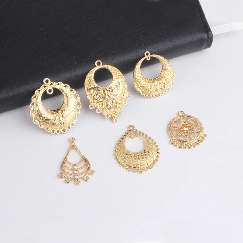 

10pcs Diy Vintage Handmade Material Metal Inlaid Diamond Hollow Round Dream Catcher Earring Products Eardrop Pendant Charms